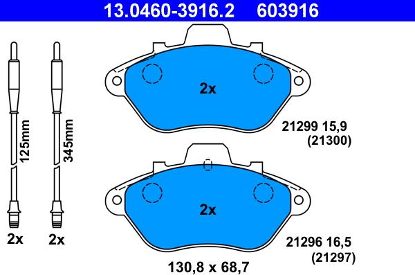 ATE 13.0460-3916.2 - Тормозные колодки, дисковые, комплект avtokuzovplus.com.ua