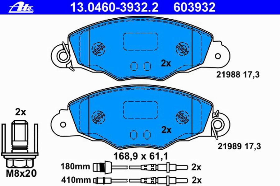 ATE 13 0460 3932 2 - Тормозные колодки, дисковые, комплект avtokuzovplus.com.ua