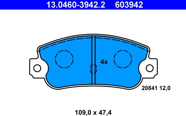 ATE 13.0460-3942.2 - Гальмівні колодки, дискові гальма autocars.com.ua