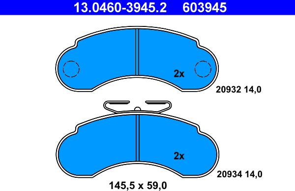ATE 13.0460-3945.2 - Гальмівні колодки, дискові гальма autocars.com.ua