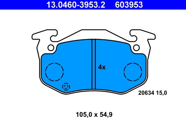 ATE 13.0460-3953.2 - Гальмівні колодки, дискові гальма autocars.com.ua