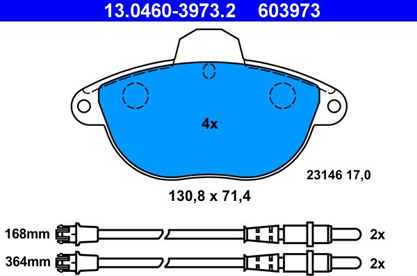 ATE 13.0460-3973.2 - Тормозные колодки, дисковые, комплект avtokuzovplus.com.ua