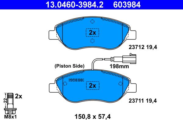 ATE 13.0460-3984.2 - Тормозные колодки, дисковые, комплект autodnr.net