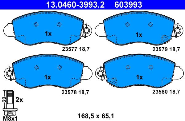 ATE 13.0460-3993.2 - Тормозные колодки, дисковые, комплект avtokuzovplus.com.ua