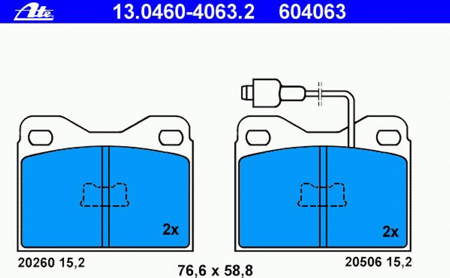 ATE 13.0460-4063.2 - Тормозные колодки, дисковые, комплект autodnr.net