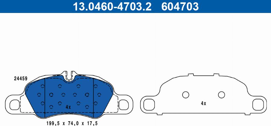 ATE 13.0460-4703.2 - Гальмівні колодки, дискові гальма autocars.com.ua