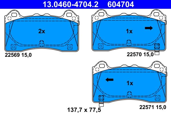 ATE 13.0460-4704.2 - Гальмівні колодки, дискові гальма autocars.com.ua