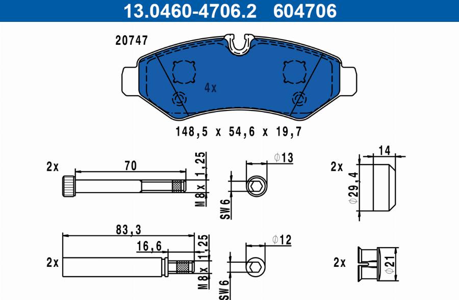 ATE 13.0460-4706.2 - Тормозные колодки, дисковые, комплект autodnr.net