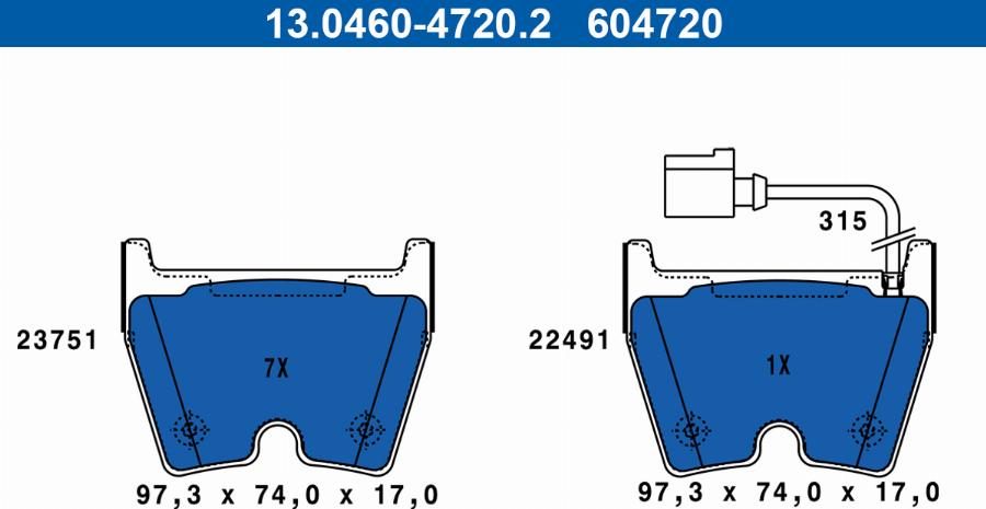 ATE 13.0460-4720.2 - Тормозные колодки, дисковые, комплект avtokuzovplus.com.ua