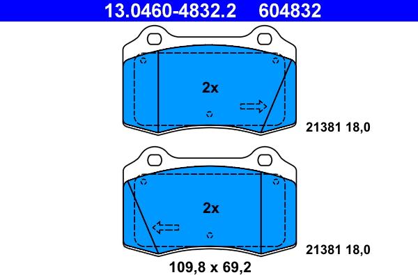 ATE 13.0460-4832.2 - Гальмівні колодки, дискові гальма autocars.com.ua