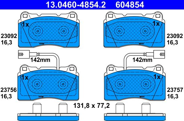 ATE 13.0460-4854.2 - Тормозные колодки, дисковые, комплект avtokuzovplus.com.ua