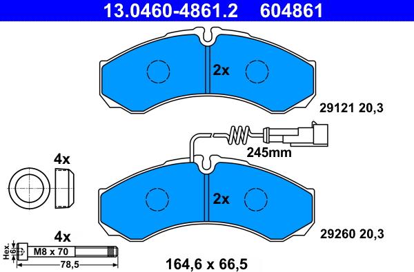 ATE 13.0460-4861.2 - Гальмівні колодки, дискові гальма autocars.com.ua