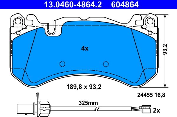 ATE 13.0460-4864.2 - Тормозные колодки, дисковые, комплект avtokuzovplus.com.ua