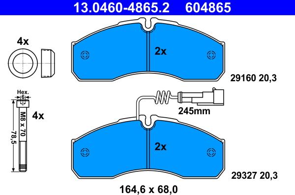 ATE 13.0460-4865.2 - Гальмівні колодки, дискові гальма autocars.com.ua