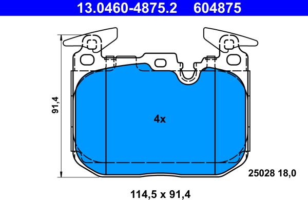 ATE 13.0460-4875.2 - Тормозные колодки, дисковые, комплект avtokuzovplus.com.ua