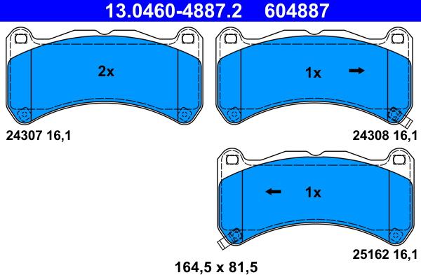 ATE 13.0460-4887.2 - Тормозные колодки, дисковые, комплект avtokuzovplus.com.ua