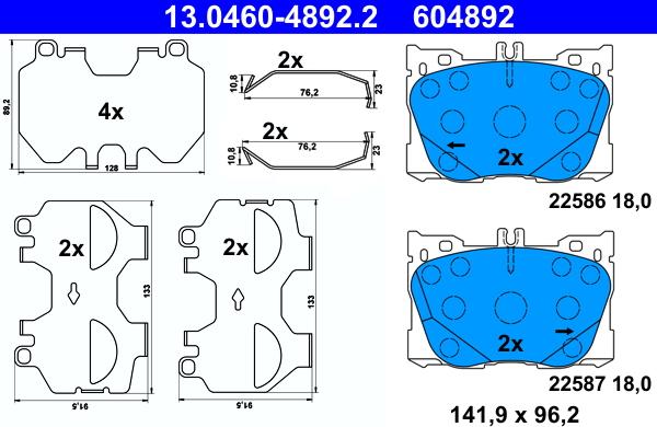 ATE 13.0460-4892.2 - Гальмівні колодки, дискові гальма autocars.com.ua
