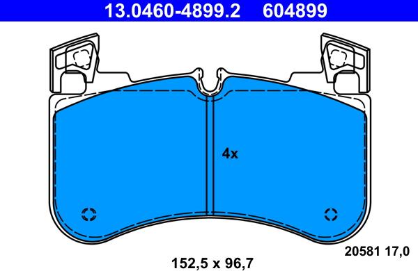 ATE 13.0460-4899.2 - Тормозные колодки, дисковые, комплект autodnr.net