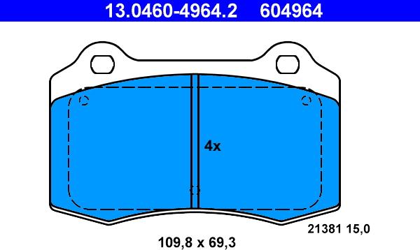 ATE 13.0460-4964.2 - Гальмівні колодки, дискові гальма autocars.com.ua