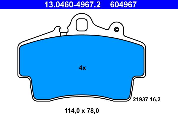 ATE 13.0460-4967.2 - Тормозные колодки, дисковые, комплект autodnr.net