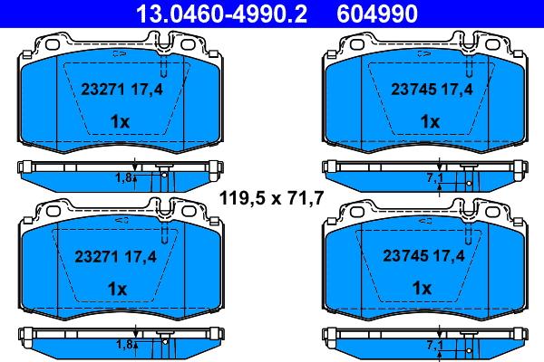 ATE 13.0460-4990.2 - Тормозные колодки, дисковые, комплект autodnr.net