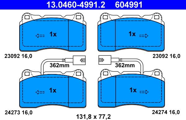 ATE 13.0460-4991.2 - Тормозные колодки, дисковые, комплект autodnr.net