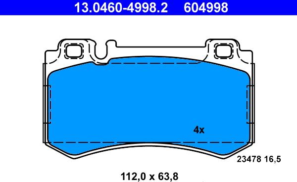 ATE 13.0460-4998.2 - Тормозные колодки, дисковые, комплект avtokuzovplus.com.ua