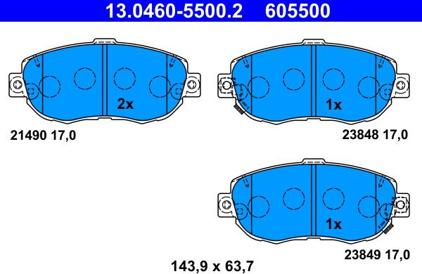 ATE 13.0460-5500.2 - Гальмівні колодки, дискові гальма autocars.com.ua