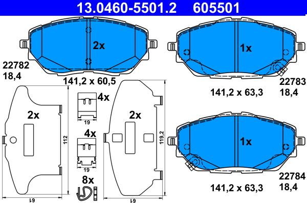 ATE 13.0460-5501.2 - Тормозные колодки, дисковые, комплект autodnr.net