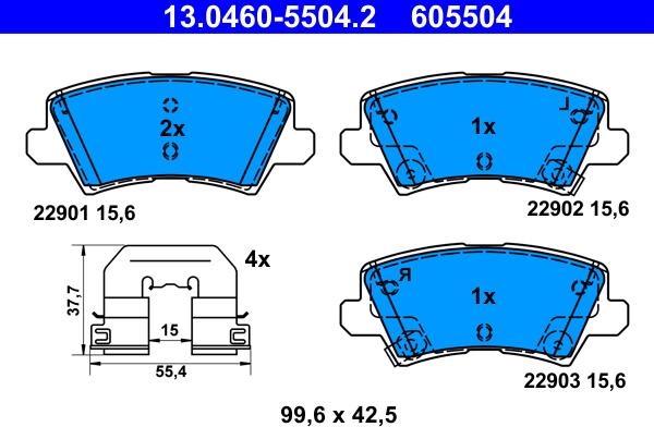 ATE 13.0460-5504.2 - Гальмівні колодки, дискові гальма autocars.com.ua