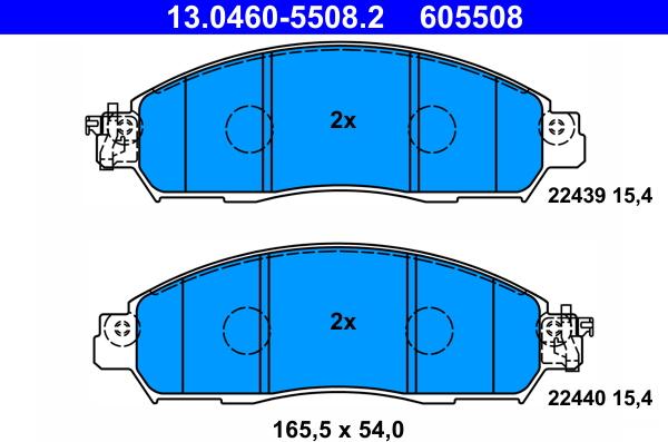 ATE 13.0460-5508.2 - Гальмівні колодки, дискові гальма autocars.com.ua