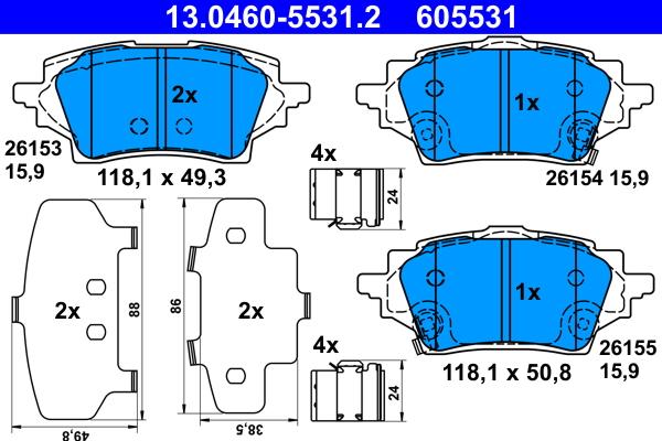 ATE 13.0460-5531.2 - Тормозные колодки, дисковые, комплект avtokuzovplus.com.ua