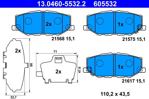 ATE 13.0460-5532.2 - Гальмівні колодки, дискові гальма autocars.com.ua