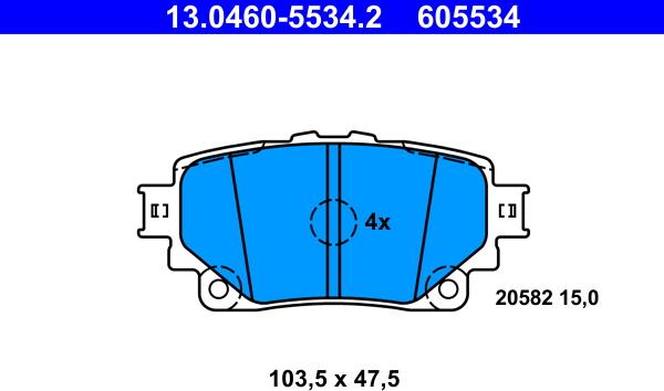 ATE 13.0460-5534.2 - Гальмівні колодки, дискові гальма autocars.com.ua
