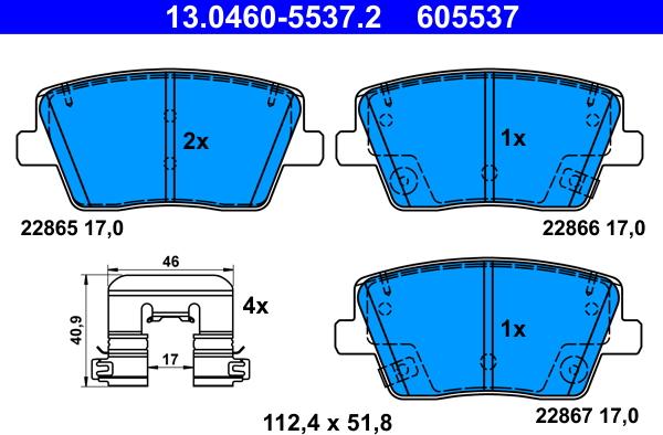 ATE 13.0460-5537.2 - Гальмівні колодки, дискові гальма autocars.com.ua