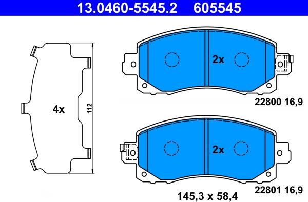 ATE 13.0460-5545.2 - Тормозные колодки, дисковые, комплект avtokuzovplus.com.ua