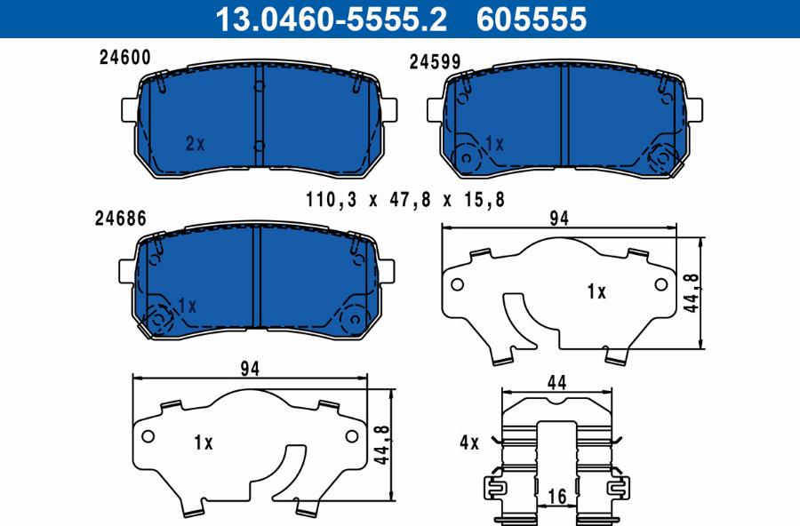 ATE 13.0460-5555.2 - Тормозные колодки, дисковые, комплект autodnr.net