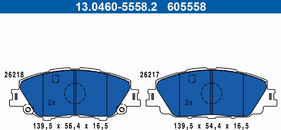 ATE 13.0460-5558.2 - Гальмівні колодки, дискові гальма autocars.com.ua