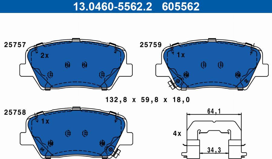 ATE 13.0460-5562.2 - Тормозные колодки, дисковые, комплект autodnr.net