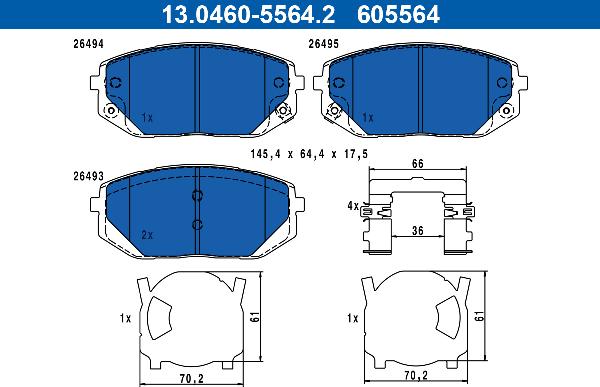 ATE 13.0460-5564.2 - Гальмівні колодки, дискові гальма autocars.com.ua