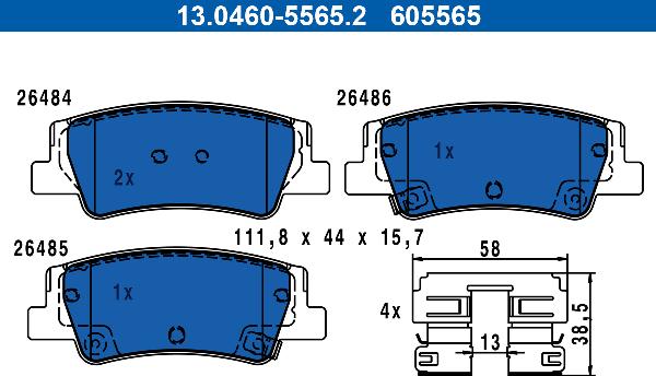 ATE 13.0460.5565.2 - Гальмівні колодки, дискові гальма autocars.com.ua