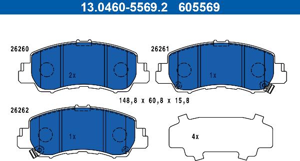 ATE 13.0460-5569.2 - Гальмівні колодки, дискові гальма autocars.com.ua