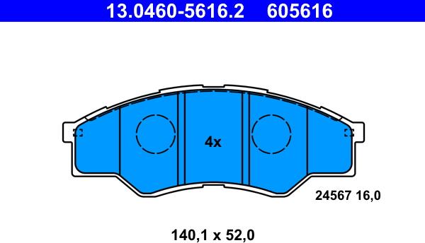 ATE 13.0460-5616.2 - Гальмівні колодки, дискові гальма autocars.com.ua