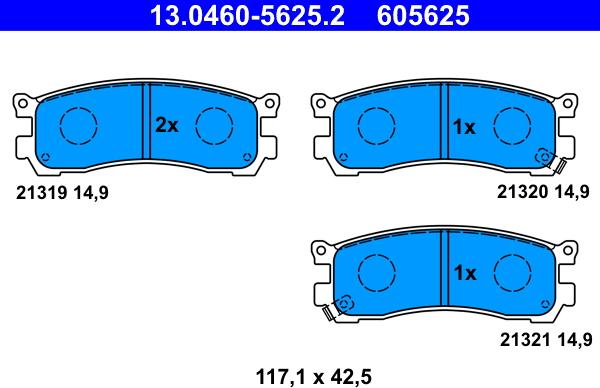 ATE 13.0460-5625.2 - Гальмівні колодки, дискові гальма autocars.com.ua