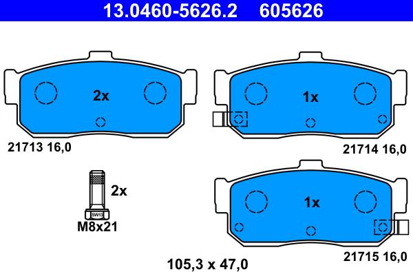 ATE 13.0460-5626.2 - Гальмівні колодки, дискові гальма autocars.com.ua