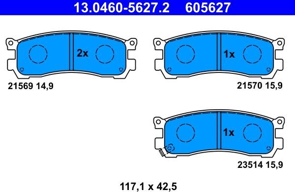 ATE 13.0460-5627.2 - Гальмівні колодки, дискові гальма autocars.com.ua