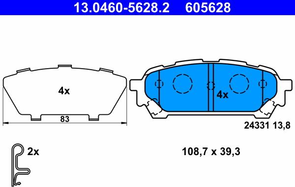 ATE 13.0460-5628.2 - Гальмівні колодки, дискові гальма autocars.com.ua