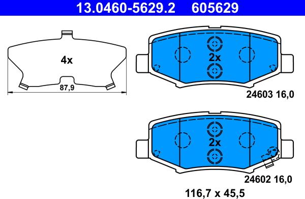 ATE 13.0460-5629.2 - Тормозные колодки, дисковые, комплект avtokuzovplus.com.ua