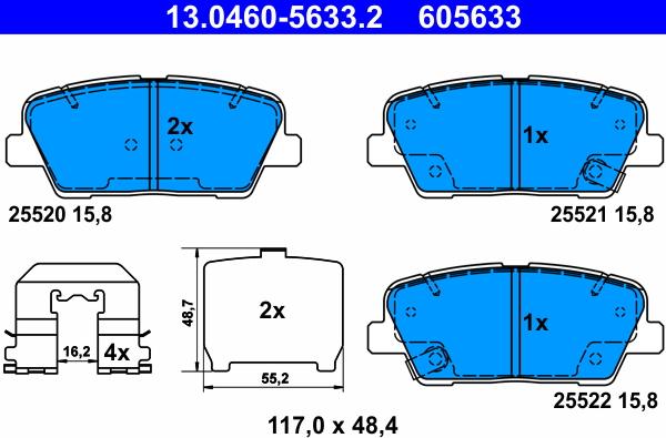 ATE 13.0460-5633.2 - Гальмівні колодки, дискові гальма autocars.com.ua