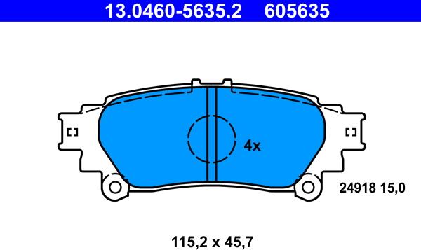 ATE 13.0460-5635.2 - Гальмівні колодки, дискові гальма autocars.com.ua
